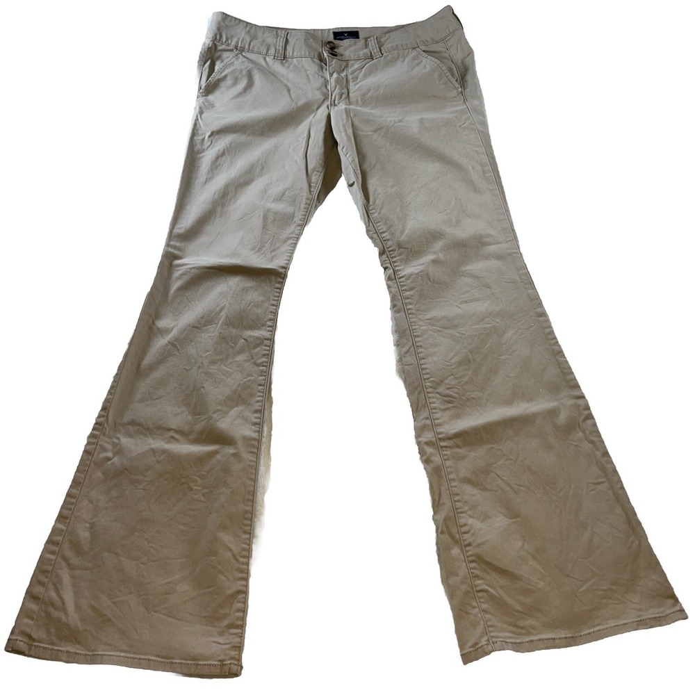 American Eagle Outfitters Pants Womens 12 Boho Artist Mid Rise Flare Khaki